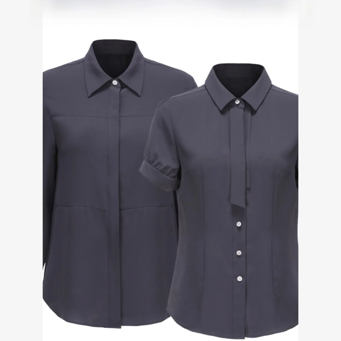 

New 2024 Women's Purple Grey Shirt Short Sleeve Work Uniform Commute Style Regular Fit Pure Color Button up Shirt