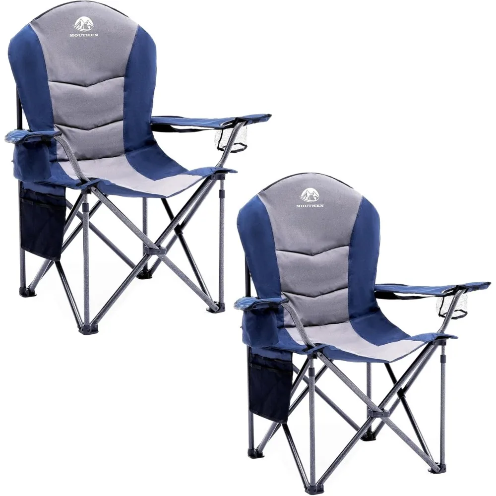 Fully Padded Camp Chair Heavy Duty Folding Lawn Chairs with Cooler Bag, Head and Side Pocket -Support 400 Lbs, Camping Chair