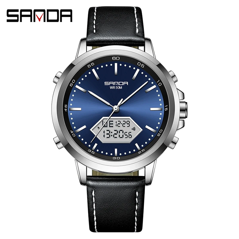 Sanda-Reloj de pulsera deportivo para hombre y niña, cronógrafo Digital Led con pantalla Dual, resistente al agua, estilo militar, a la moda, 2023