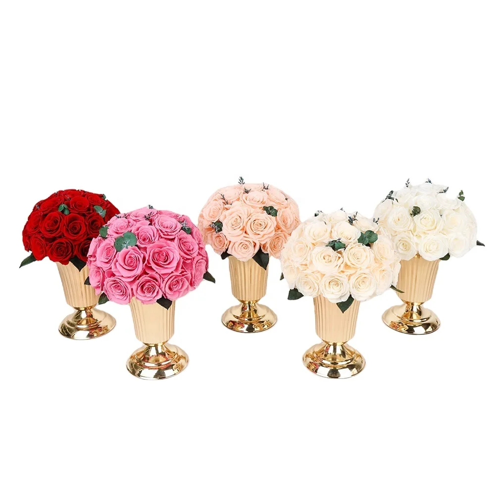 

Wholesale Last 5 Years Golden Vase Preserved Real Roses Flower for Home Decoration