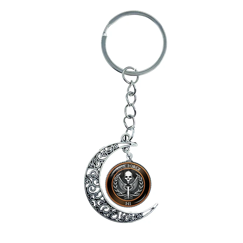 Classic Task Force 141 Pattern Black Glass Dome Keychains Unique Men Women Bag Car Key Chain Ring Holder Jewelry Gifts