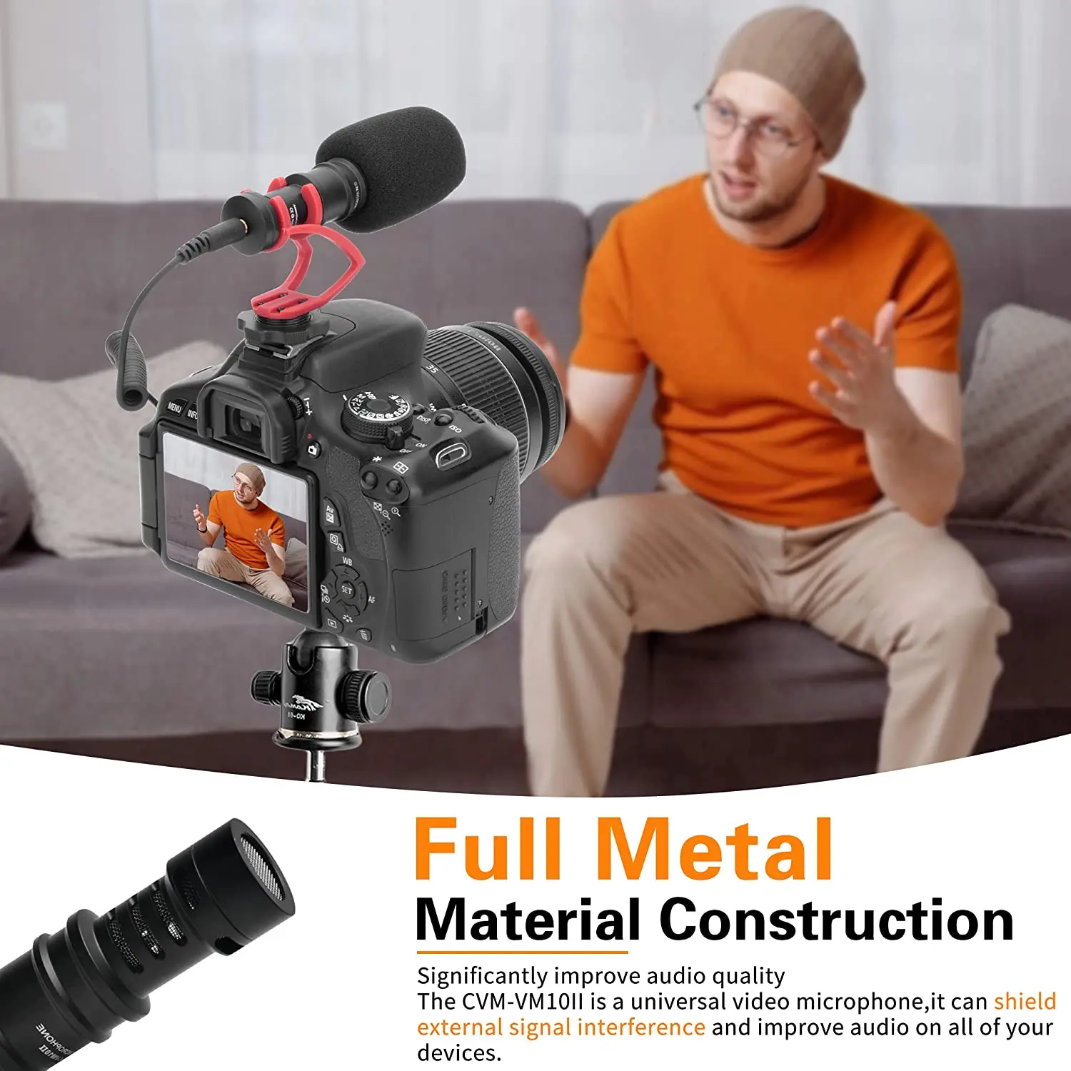 Microfone Comica Professional Shotgun com Shock Mount para iPhone, Câmera DSLR, Smartphones Android, CVM-VM10II