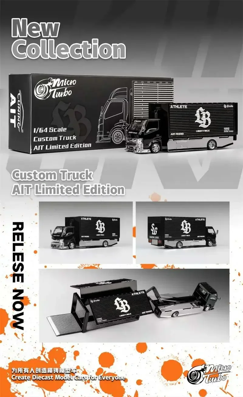 Micro Turbo 1:64 300 Series Custom Gull Wing Truck LB Black Limited999 Diecast Model Car