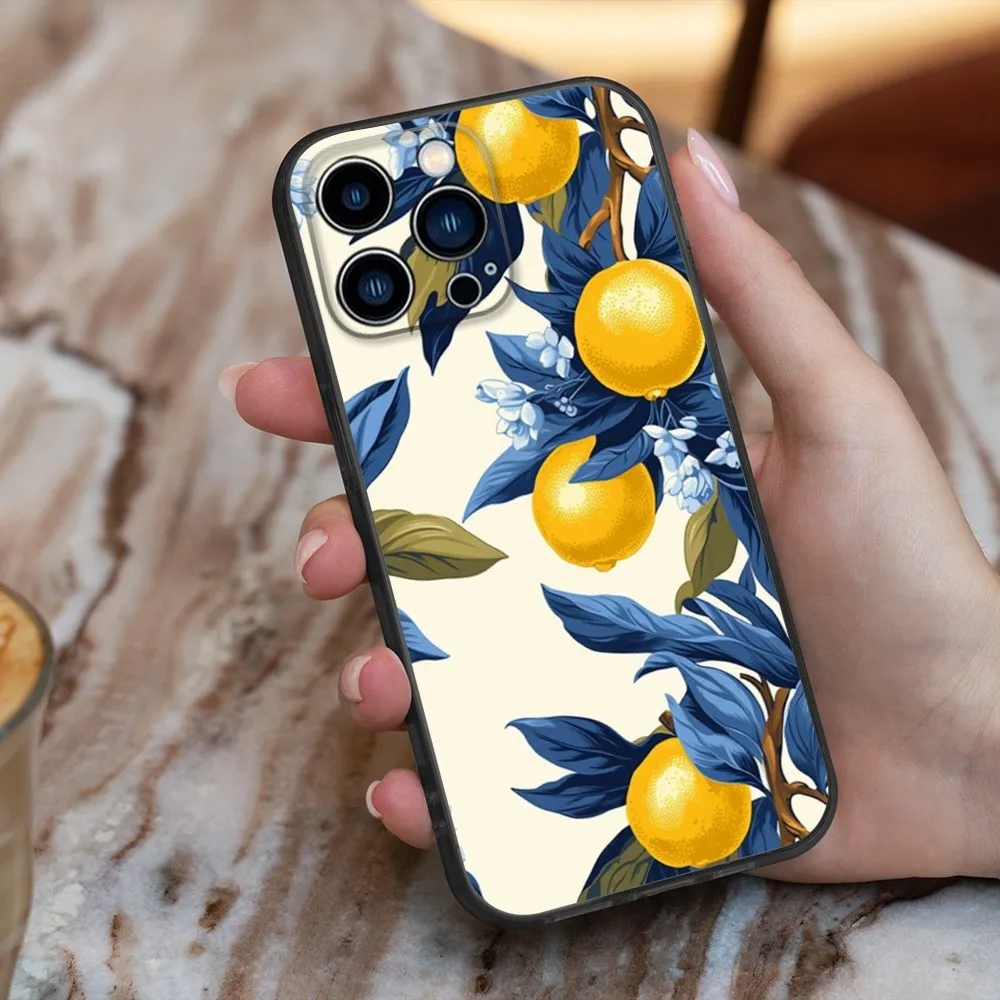 Lemon print vintage Phone Case For iPhone 16,15,14,13,12,11,Pro,X,XS,Max,XR,Plus,Mini Soft Silicone Black Shockproof TPU