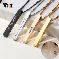 Vnox Customize 3D Vertical Bar Necklaces for Women Stainless Steel Engraved Geometric Pendant Simple Minimalist Elegant Jewelry