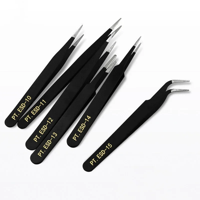 Stainless Steel Tweezers Anti Static Fine Pointed Elbow Precision Tweezers Weld Tool Industrial Tweezers Electronic  ESD10-ESD15