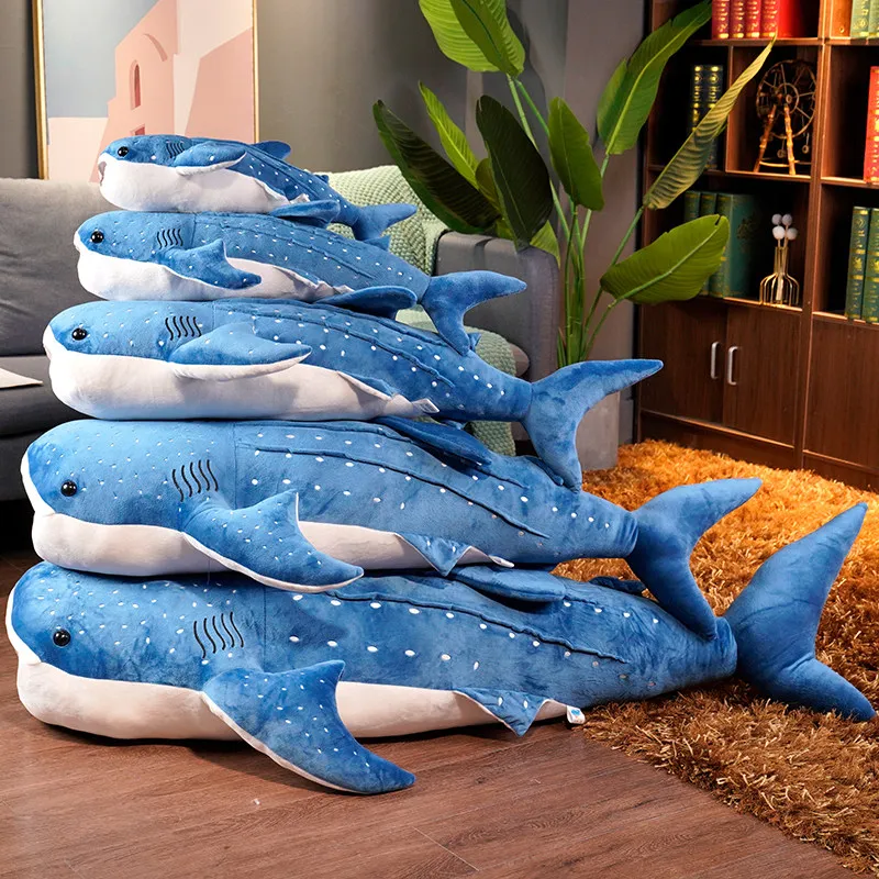 55-125cm Blue Whale Plush Toys Big Shark Fish Cloth Doll Whale Stuffed Plush Sea Animals Cushion Children Kids Birthday Gift