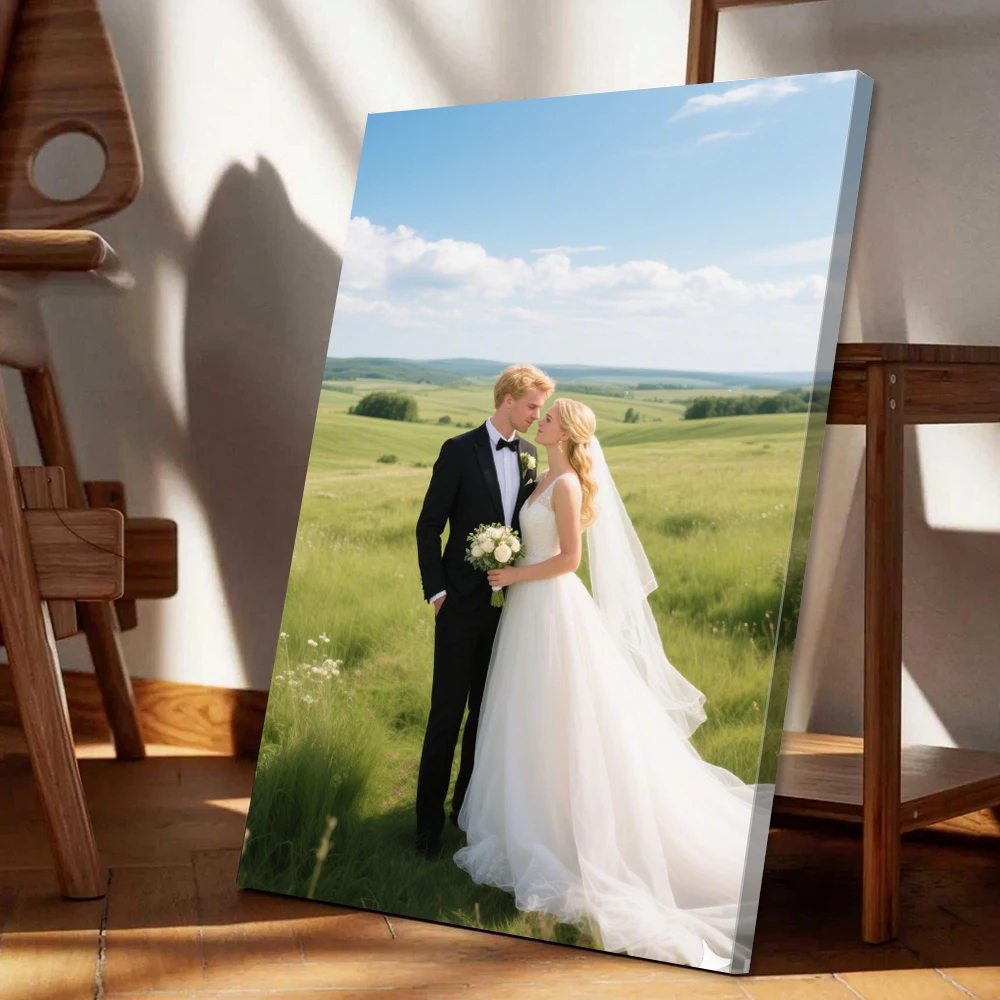 1 Pc Customized Photos on Canvas with DIY Wood Frame or frameless poster,Personalized Custom Photos for Your Lover,family,friend