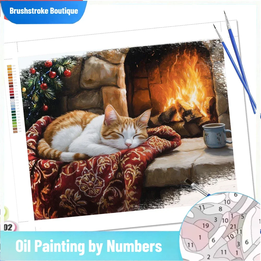Pintura de Boutique de pincelada por números, dibujo de animales de gato, imágenes en lienzo por número, fuego de Navidad, decoración del hogar pintada a mano, Uniq