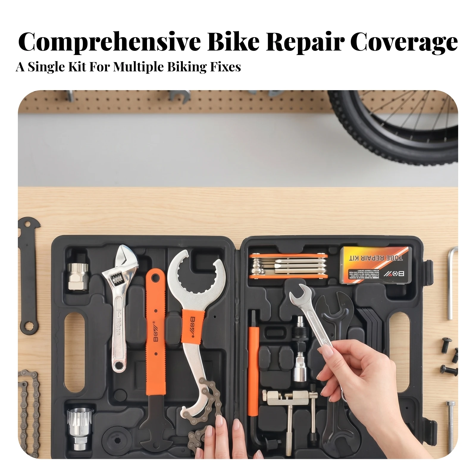 

28 Pieces Cycle Repair Tool Kit Hard Plastic Portable Bike Repair Kit Bike Tool Set Molded Interior Fitted Slots