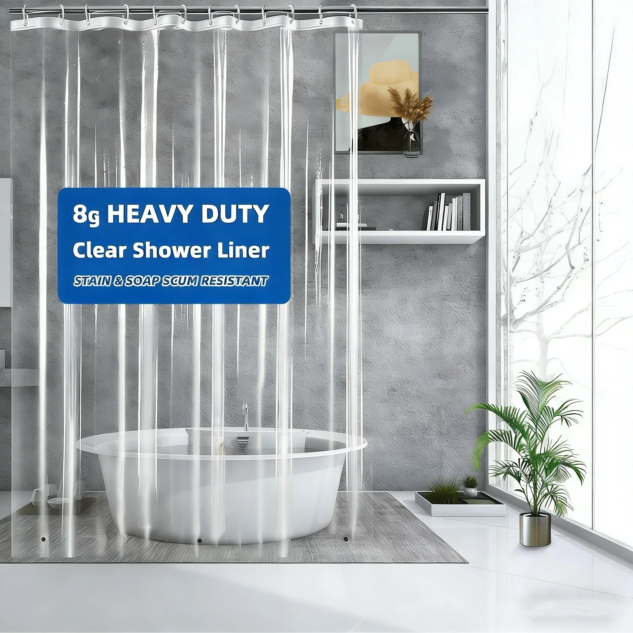 

1 шт., сверхмощная прозрачная подкладка для занавески для душа с утяжеленными магнитами, нижние нержавеющие втулки, пластиковая прозрачная занавеска для ванны, декор