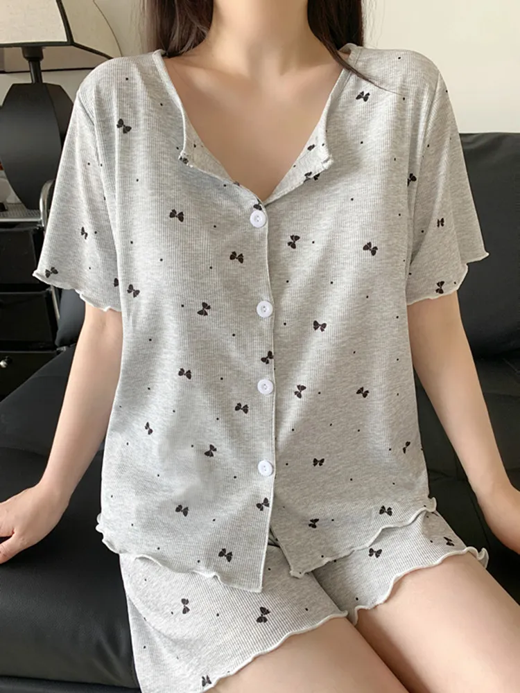 

Летняя женская одежда Ele Knot Sle Thin Ice Silk ort Sve Комплект домашней одежды с накладкой на грудь V-Ne Design