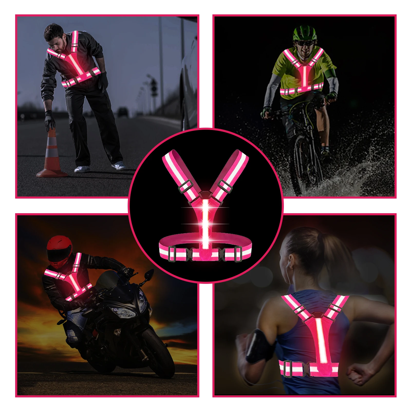 LED Reflective Vest Running Gear, 5 Lights Colors Hi Vis Reflective Gear Rechargeable Light Up Running Vest for Walking Running