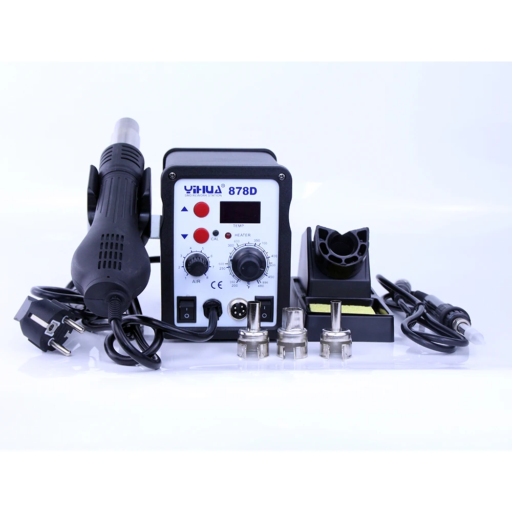 Yihua เครื่องเชื่อมปืนลมร้อน878D 220V 110V พร้อมอุปกรณ์เชื่อมสายไฟลมร้อน907a สถานีเครื่องเชื่อมเหล็ก