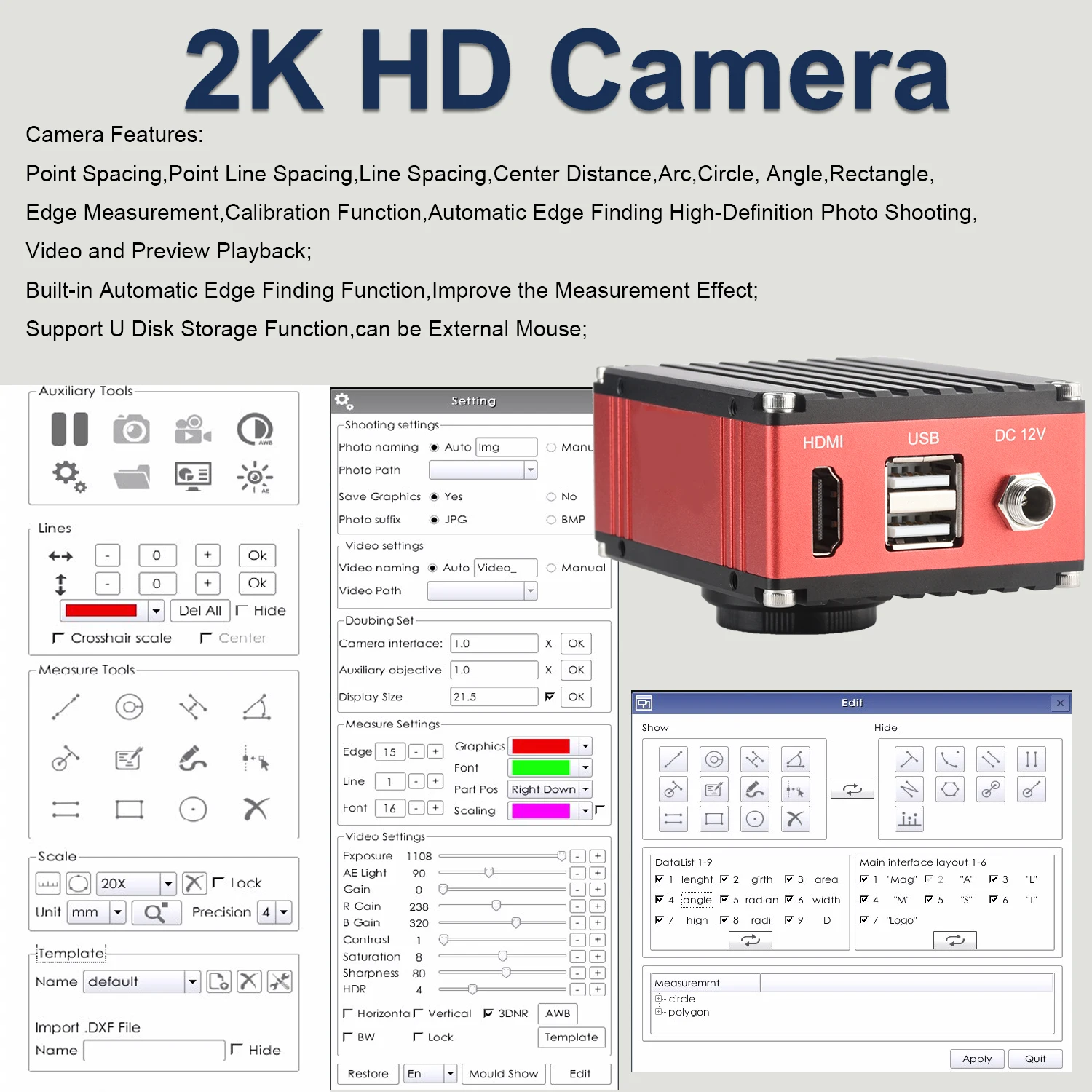 KOPPACE 19X-136X Measure Electron Microscope 2K HD Camera Continuous Zoom Lens up and Down LED Light Source