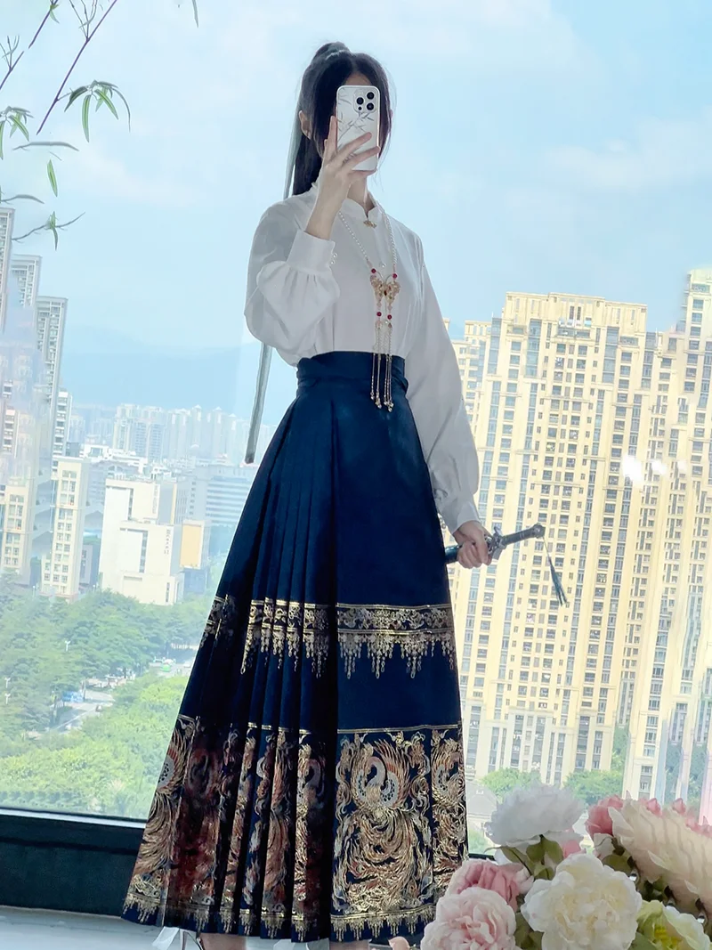 

Qingyu Collection [Phoenix Seeking Phoenix] Ming Dynasty Hanfu Women's Weaving Gold Horse Face Skirt New Chinese Style Autumn