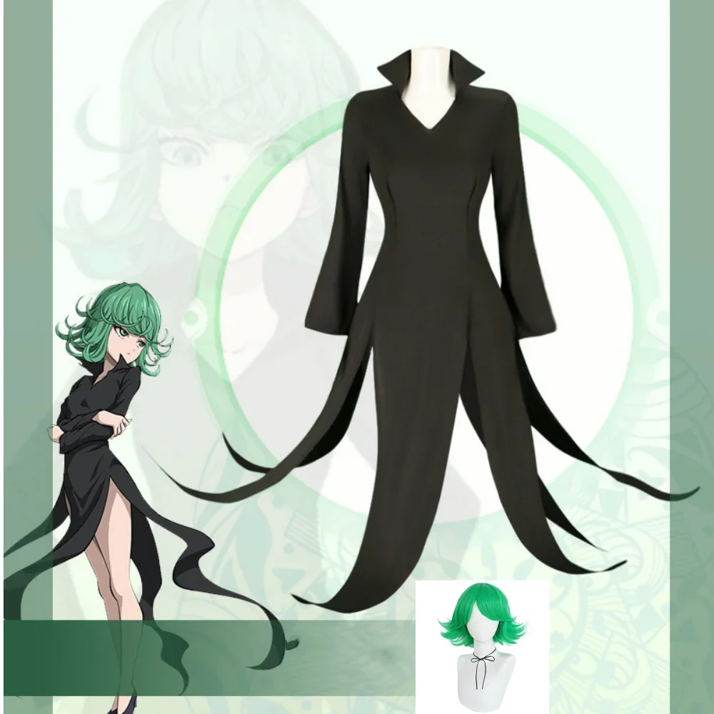 

One Punch Man Tornado of Terror Senritsu No Tatsumaki Cosplay Costume Wig Black Dress Women Girl Outfit Halloween Child Adult