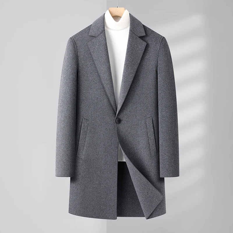 High Quality Autumn and Winter Men\'s Fashion All-in-one Double-sided Woolen Coat Medium Long Business Casual Woolen Coat Coat