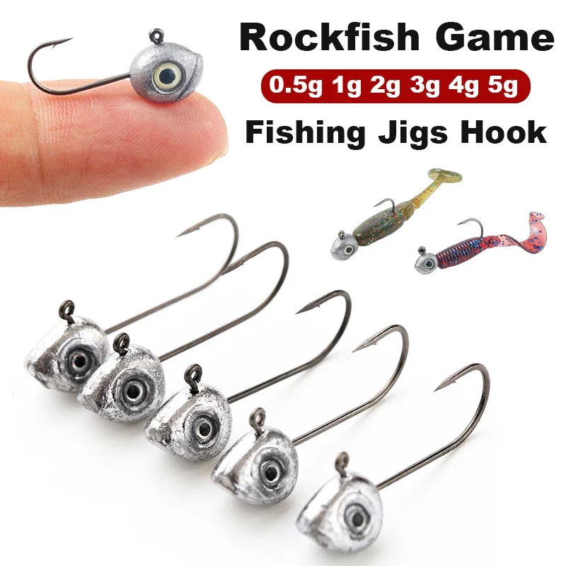 Grouper Kurbel Jig Kopf Haken Bleihaltig 0,5g 1g 2g 3g 4g 5g Fliegenfischen Haken Rockfish Spiel Jigs Haken Köder Weiche Wurm Köder Haken Werkzeug – Detail 1