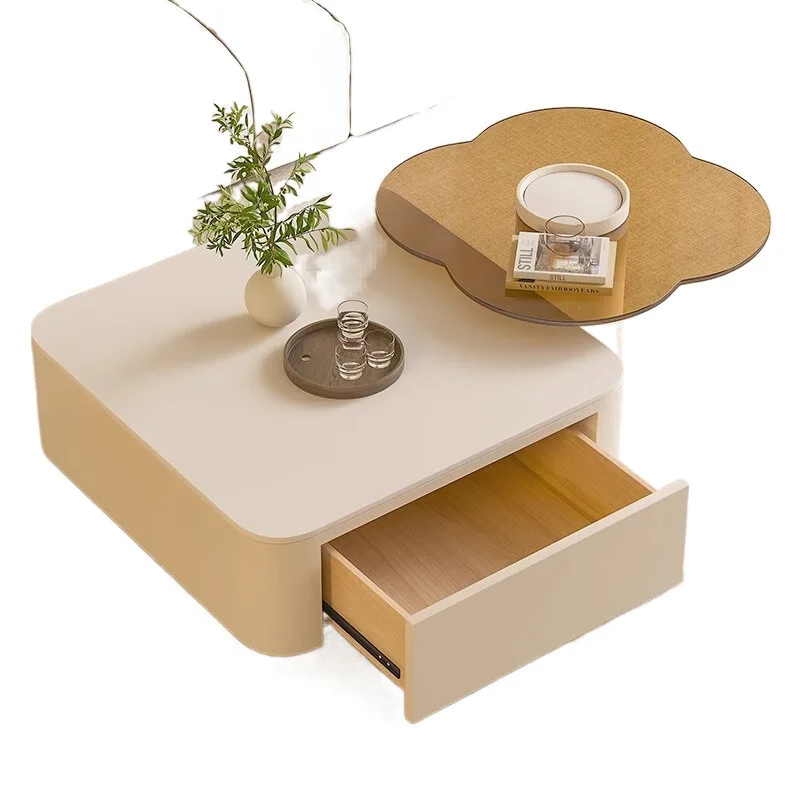 

Cream wind square rock slab coffee table small apartment simple modern light luxury flower glass edge few living room home