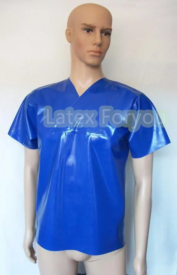 Handmade Natural  Latex Men's wear Top Y Neck Classic T-Shirt Short Sleeves Male Tops Rubber Fashion Customized  Basic Top