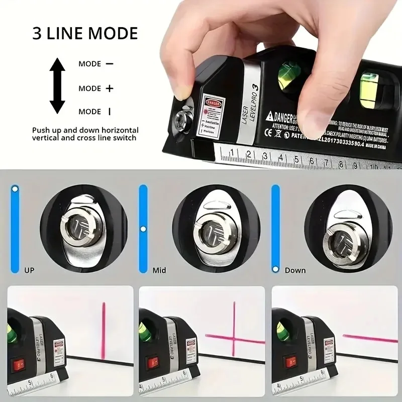 Laser Level Line Tool Multipurpose Laser Level Kit Standard Cross Line Lase Measure Tape Ruler High-Precision Easy To Use ！@￥#！@