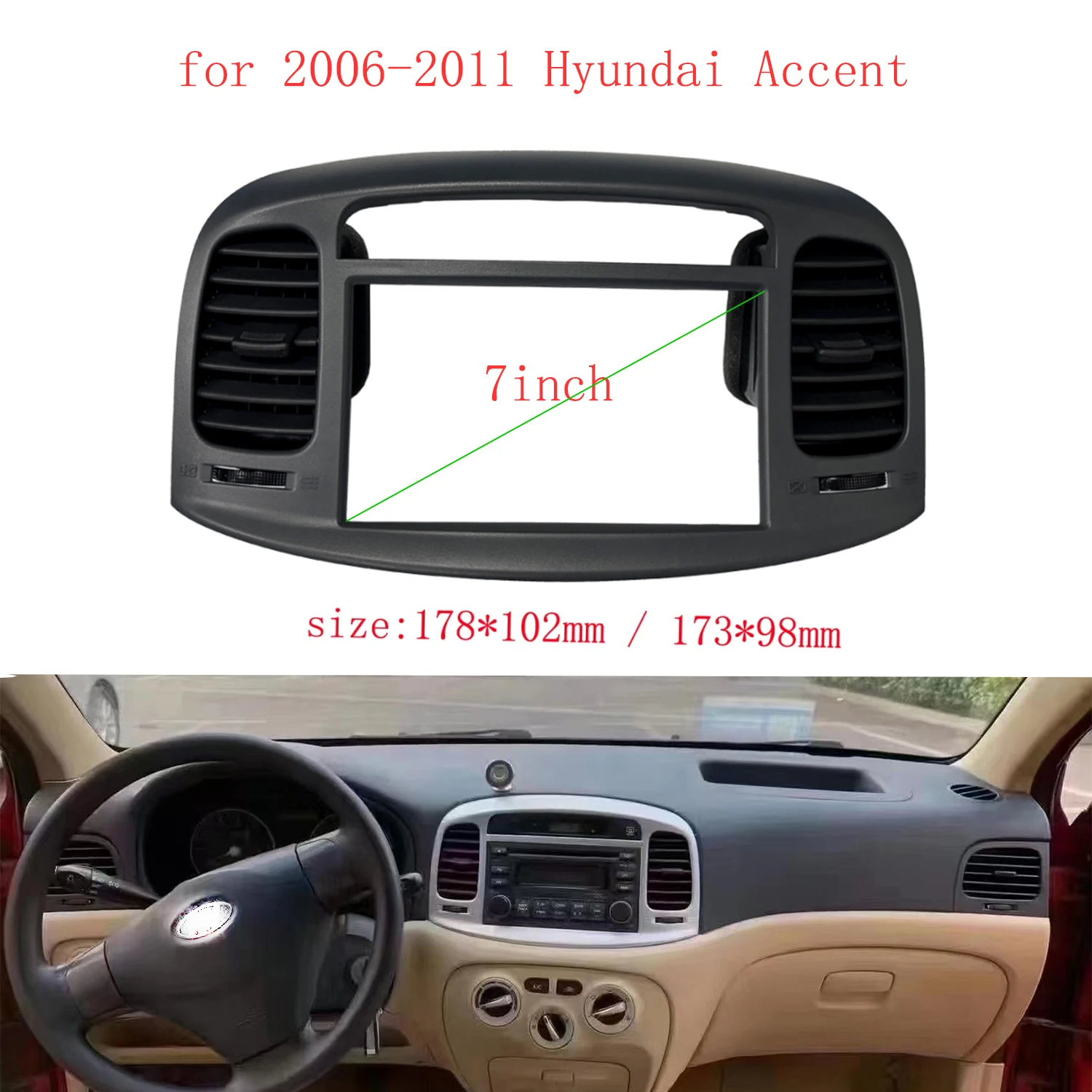 

7inch 2DIN Car Radio Stereo Fascia Kit for 2006-2011 Hyundai Accent Car Radio Android Stereo GPS MP5 player panel frame fascia
