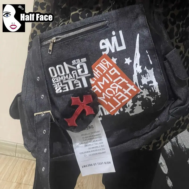 Y2K Spicy Girls Harajuku Gothic Punk One Shoulder Lolita Cross Vintage Denim Canvas Men Women Lovers Handbag Crossbody Bags Tote