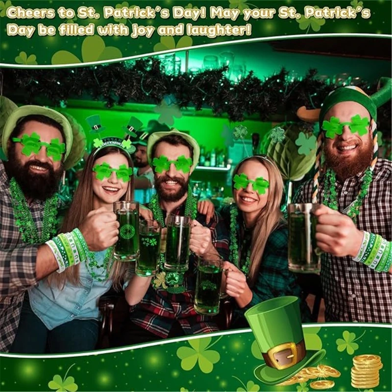 Patrick's Day Dressing-up Accessories Set Party Favor Shamrock Eyeglasses Necklace Shamrock Stickers Bracelets DXAA