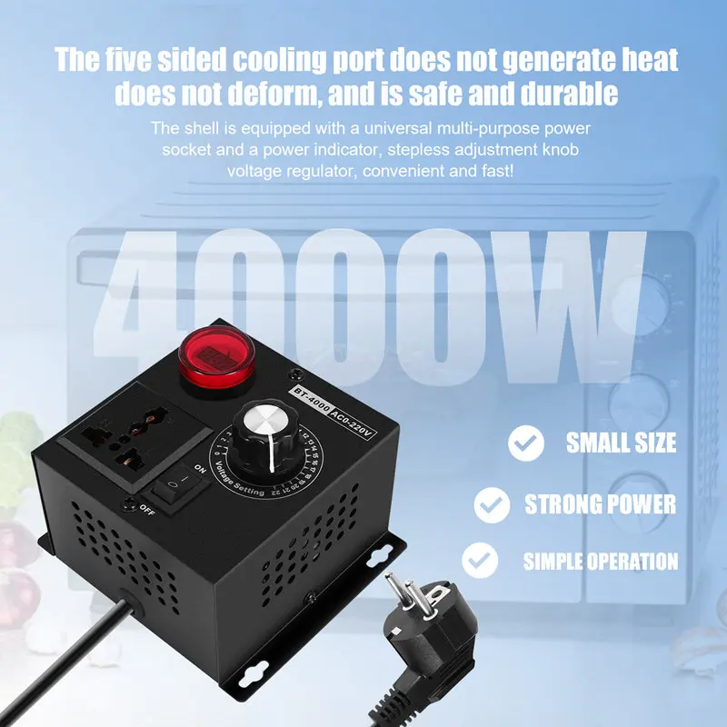 Ac220V 4000W Scr Electronic Voltage Regulator Temperature Motor Fan Speed Controller Dimmer Electric Tool Adjustable,Eu Plug