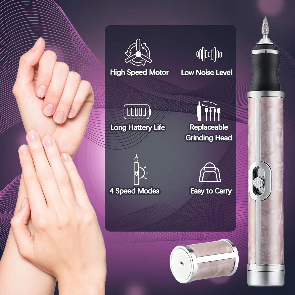 Electric Nail File Set Nails 4 Speeds Cordless Acrylic Nail Tool Thick Nails Edge Shaping Polishing Grinding Nursing Dead Skin