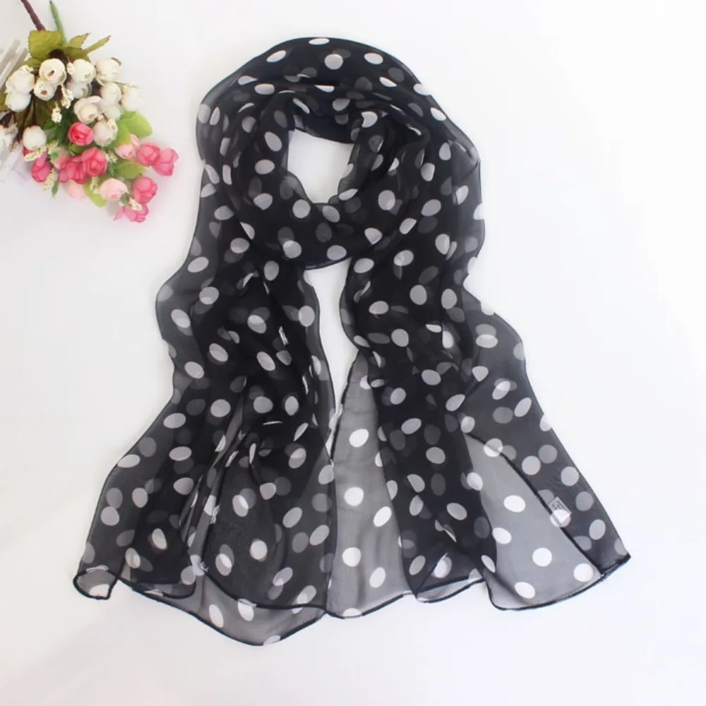 Polka Dot Scarf Ladies Women\'s Scarf Chiffon Scarf Soft Head Wraps Women\'s Lady Summer Sunscreen Air Conditioner Shawl