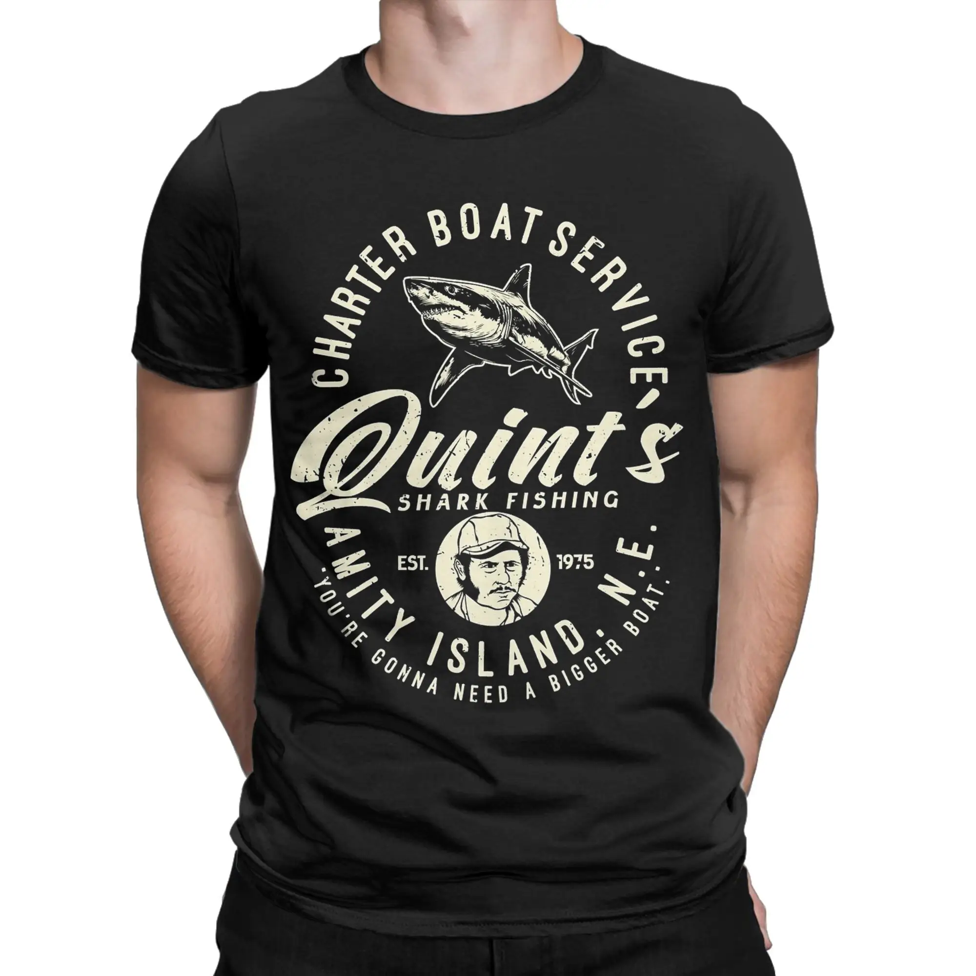 Men's Quints Shark Fishing (7) T Shirts  Pure Cotton Tops Novelty Short Sleeve Crewneck Tee Shirt Gift Idea T-Shirts