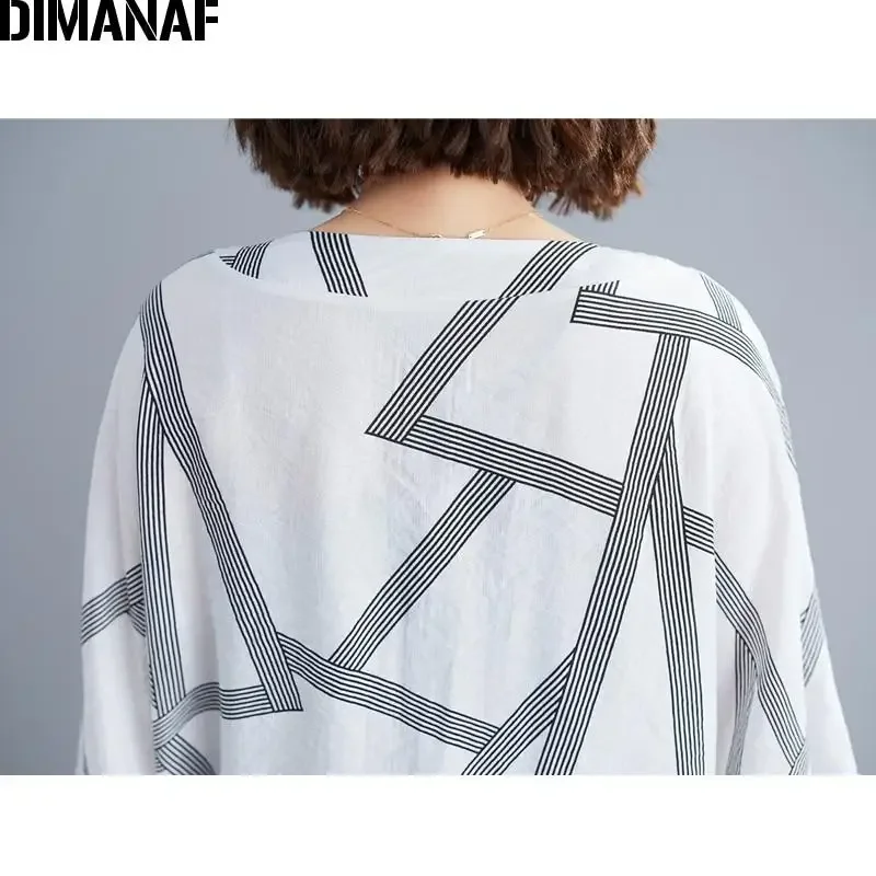 DIMANAF Summer Plus Size Jackets Coats Women Clothing Vintage Print Striped Lady Outerwear Loose Casual Zipper Cardigan Thin