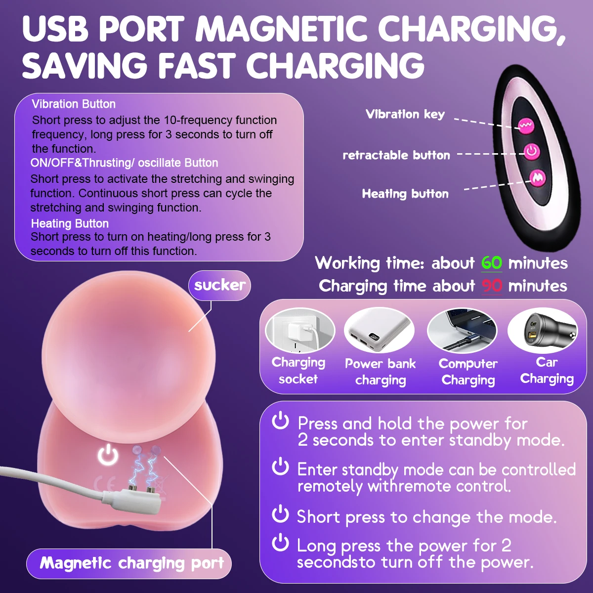 ของเล่นทางเพศสำหรับผู้ใหญ่ ผู้หญิง เครื่องช่วยสำเร็จความใคร่แบบไฟฟ้า รูปทรงอวัยวะเพศชาย พร้อมโหมดสั่น 10 แบบ และโหมดทำความร้อน ควบคุมแบบไร้สาย 18+