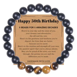 30/40/50/60/70/80 anni regali di compleanno per uomo bracciali con perline per donna bracciali in pietra naturale braccialetto fatto a mano con carta di pietra