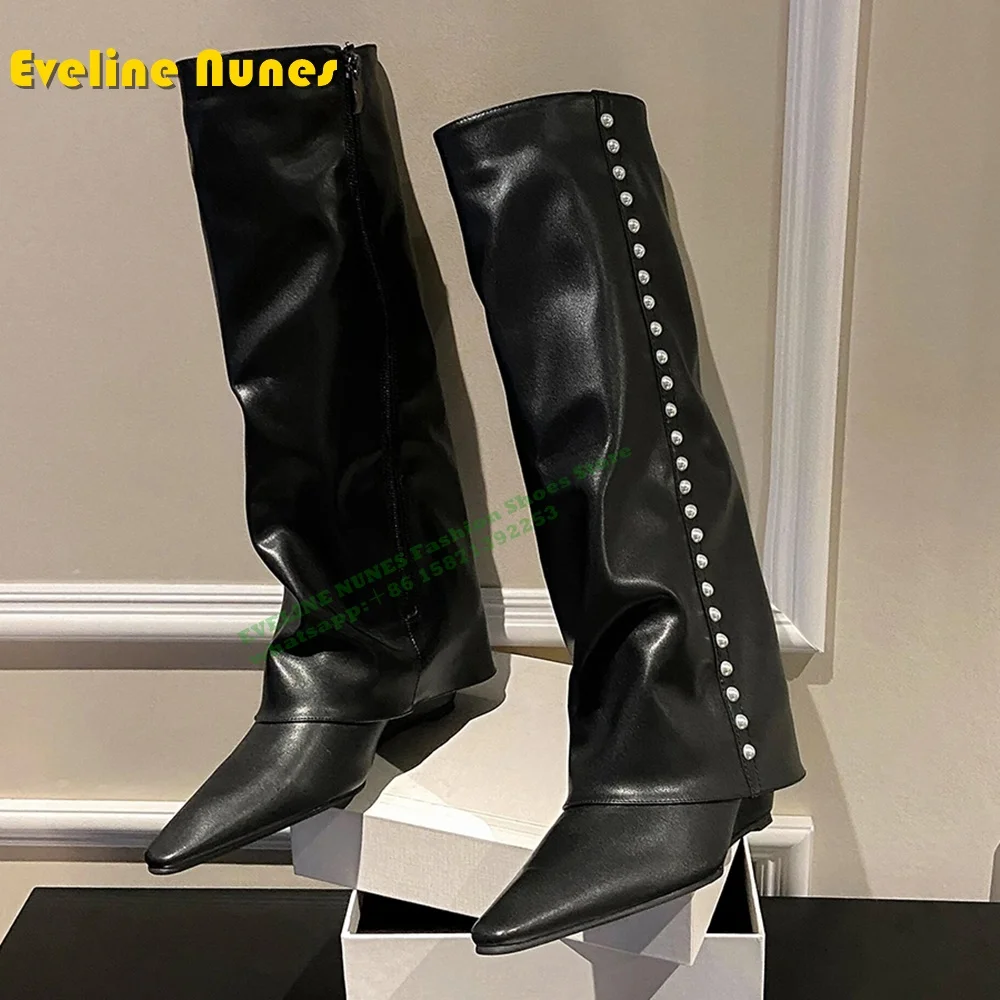 

Black Pearl Wedges Luxury Sleeve Boots Pointed Toe Patchwork Spicy Girl Elegant Party Knee High Boots Street Style 2024 Trend