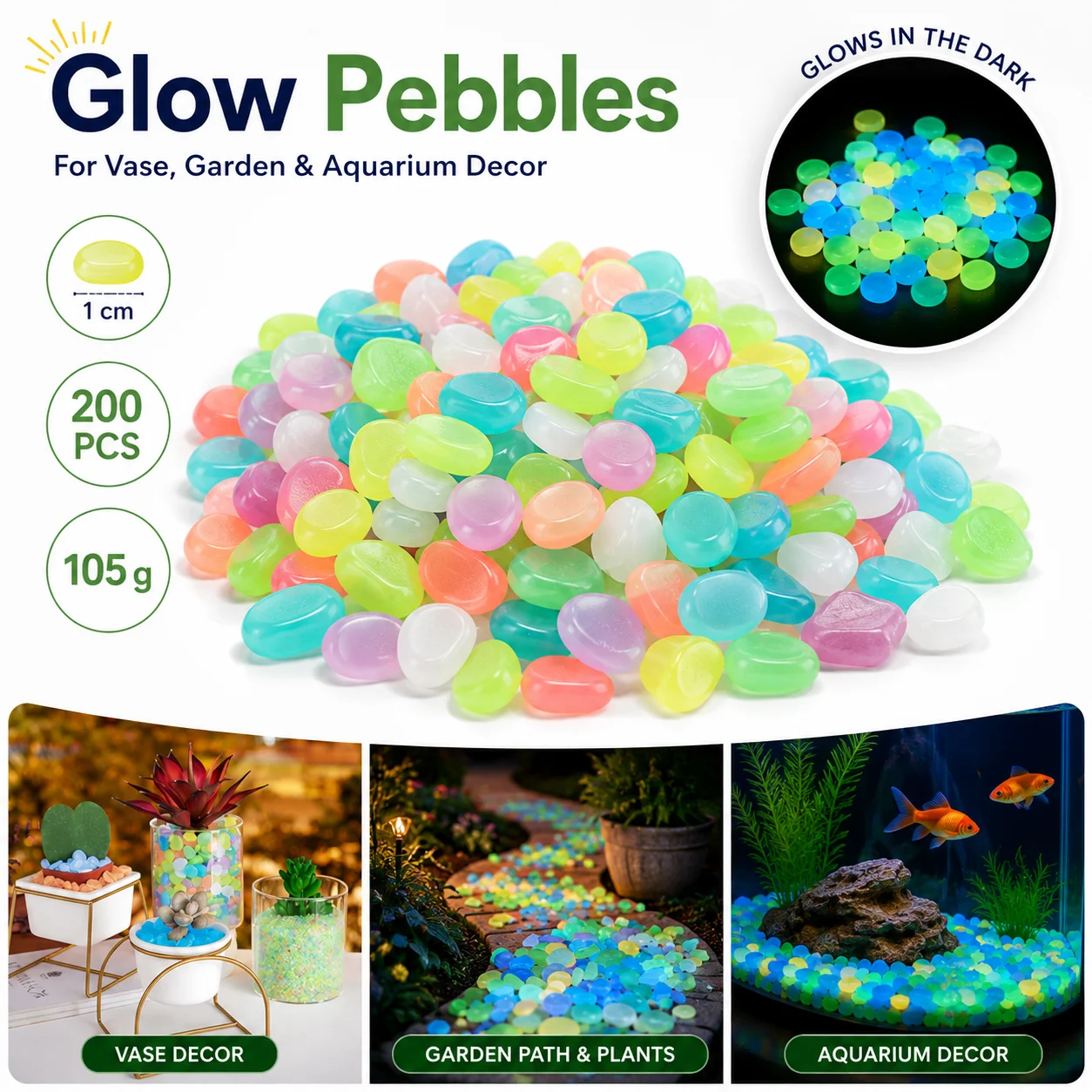 Planted Aquarium With Rocks - 200Pcs Glow In The Dark Pebbles