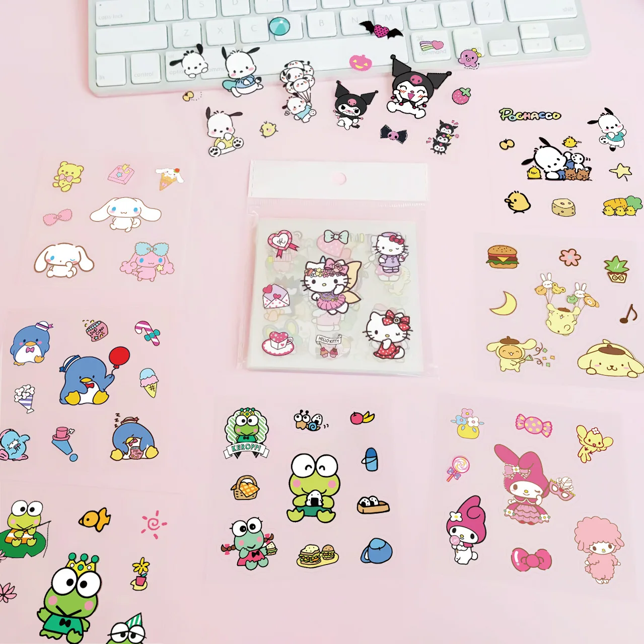 25/50 ورقة لطيف مرحبا كيتي بلدي ميلودي سانريو ملصقات الكرتون الهاتف زجاجات مياه أقراص القرطاسية ملصقات الأطفال