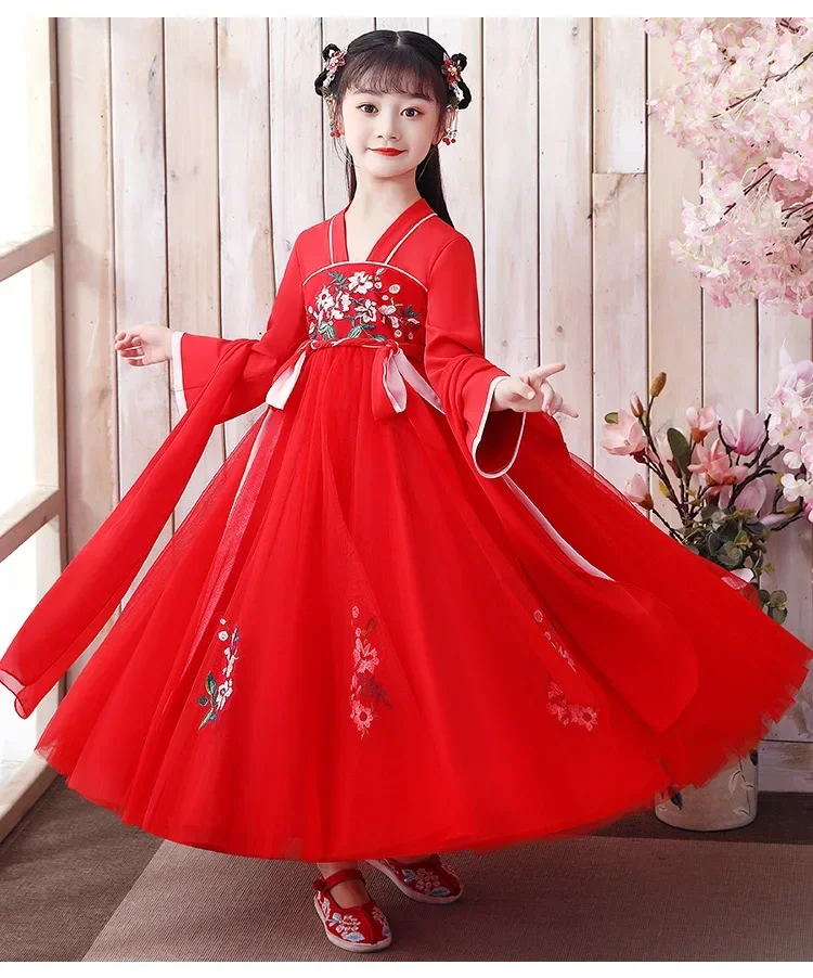 Children Chinese Traditional Ancient Hanfu Kids Photography Perform Costumes Girls Embroidery Chinese Lovely Tang Suit
