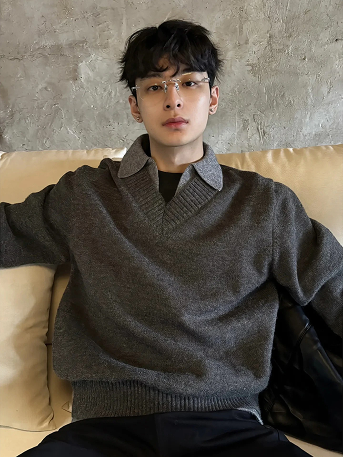 

Мужской вязаный свитер Deep ey Ne свободного кроя, модный повседневный зимний топ с длинными рукавами, имитация двухслойности