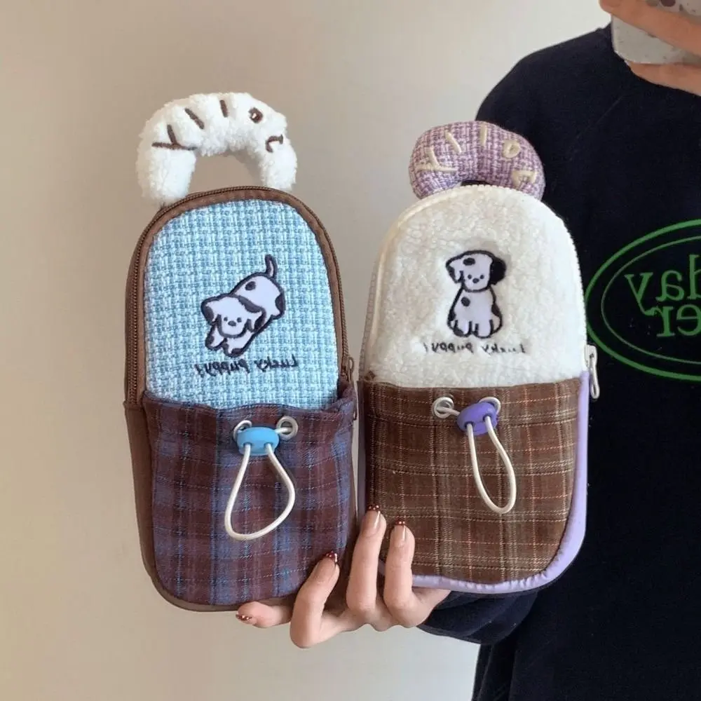

Cartoon Dog Pocket Camera Storage Bag Plush Plaid Puppy Multi-functional Makeup Bag Large Capacity Toiletry Organizer