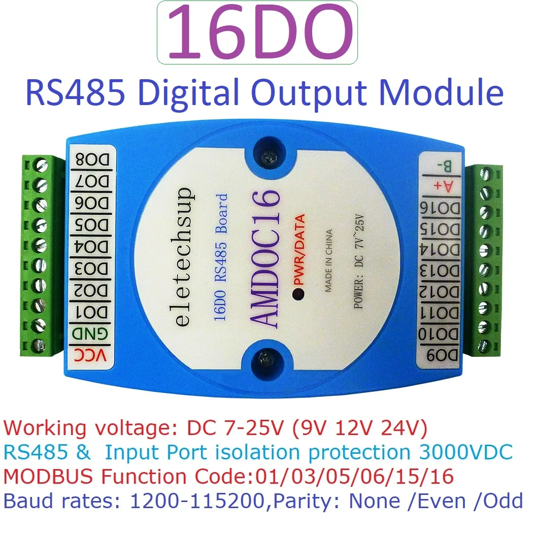 RS485 Isolated 16DO Digital Output Module MODBUS RTU DC 24V for PLC Expansion