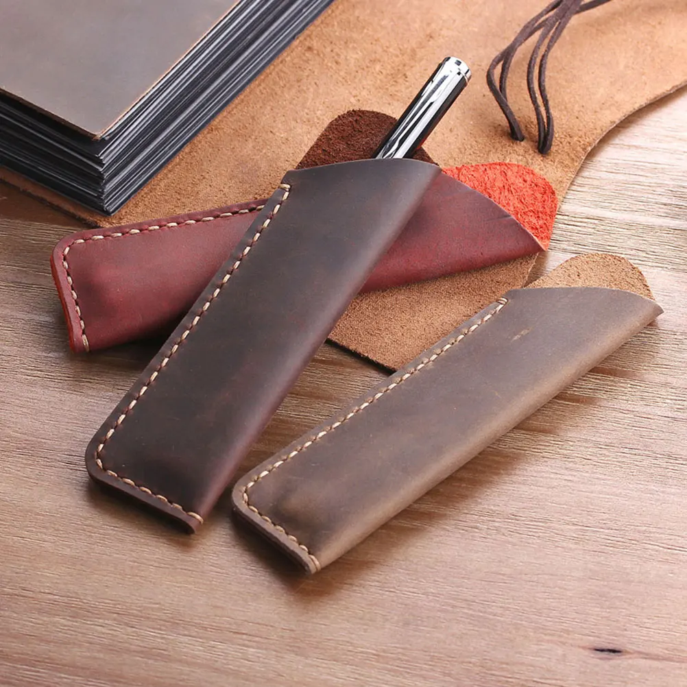 

2PCS Cowhide Cases Vintage School ganizer Kids Stationery Pencil Box Desk H Made Pen Holders Supplies Storage