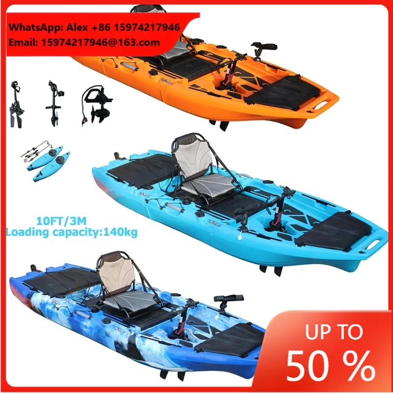 10ft Fin Propeller Pedal Drive Kayak Modular 1 Person Motorized Detachable Fishing HDPE Boat Durable Portable Ocean Use