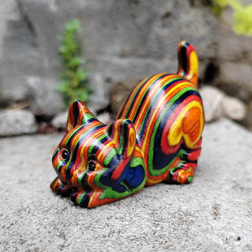 Bunte Holz-Katzenfigur, handgeschnitzt, moderner Stil, geeignet für Wohnzimmer, Halloween-Dekorationen, Party-Dekorationen, Kamin, Innendekorationen, Schlafzimmer, Büro, Geschenk für Männer