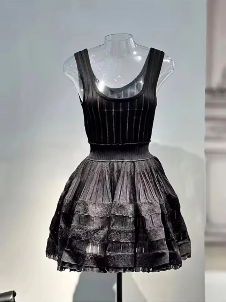 Vestido Elegante de Diseño de Marca de Lujo de París para Mujer, Sexy, Casual, para Fiesta, sin Mangas, de Color Sólido, con Aberturas, Chic, Mini Vestidos para Dama