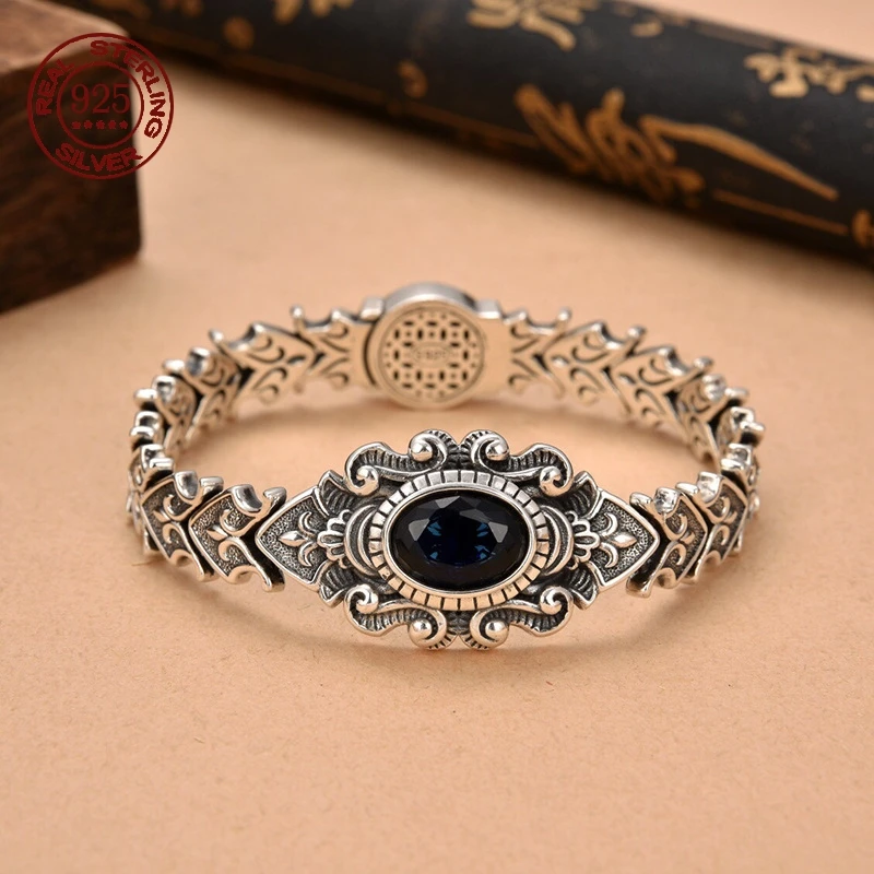 

New European and American Style S925 Sterling Silver Pattern Fashion Bracelet Men's High-end Gift Temperament Versatile Jewelry