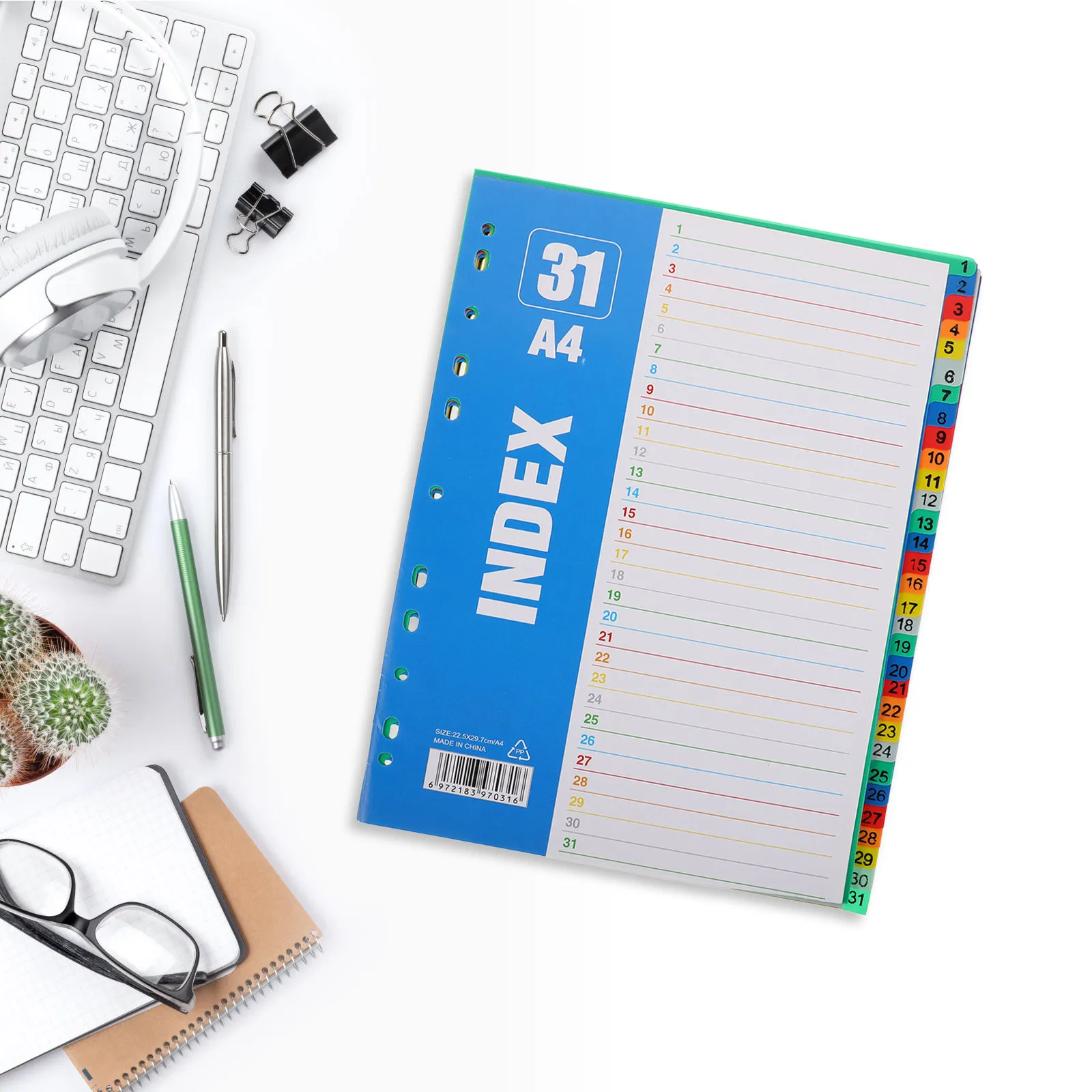 1Set Numbered Index Dividers 1-31 A4 11-Hole Binder Plastic Tab Dividers Office School Subject Notebook Tabs Loose-Leaf Page