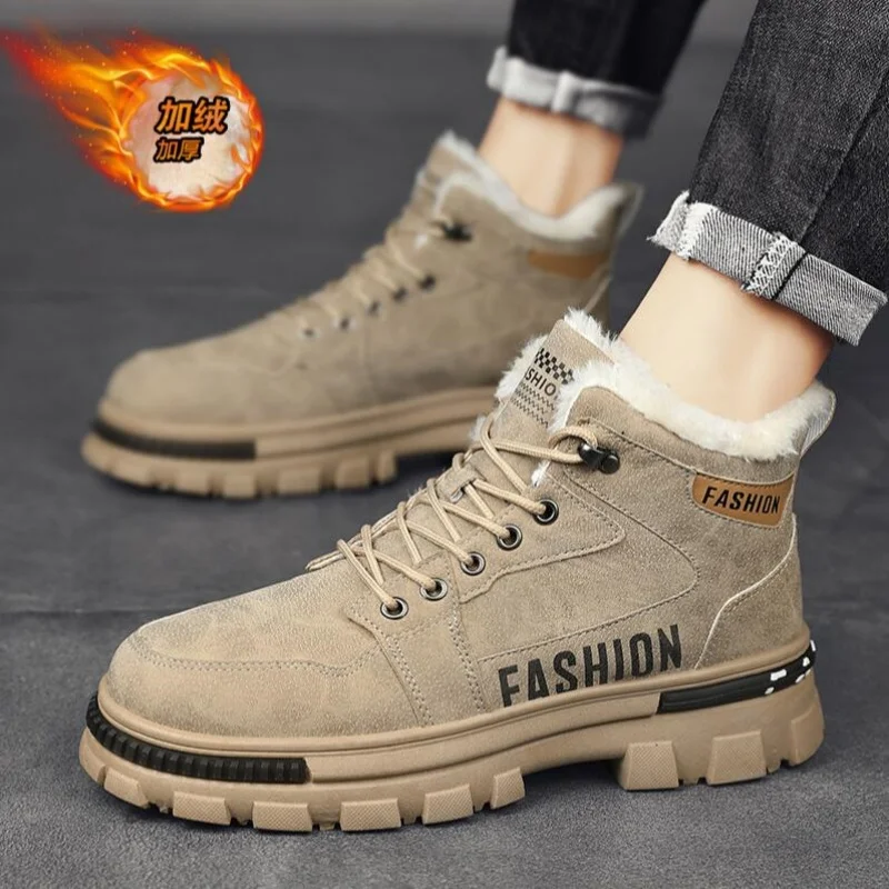 

2025 Men Snow Boots Winter Anti Slip Plush Indoor Warm Cold Proof Snow Boots High Top Platform Lace Up Outdoor Sport Work Boots